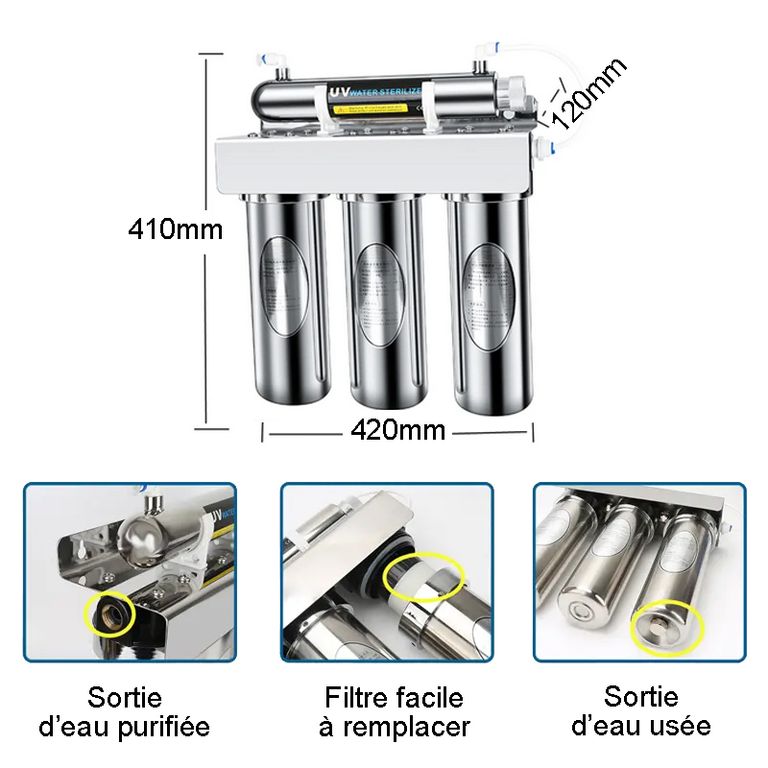 FU-H401-UV Filtration de l'eau du robinet - Modèle à mettre sous l'évier - France UV-C