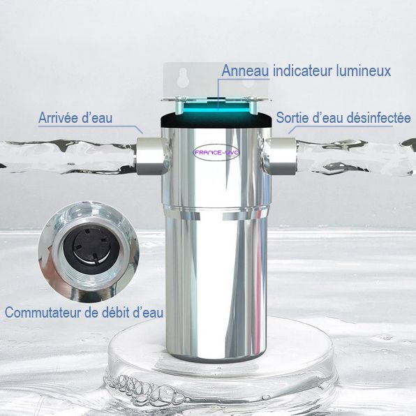 Réacteur UVC LED pour toute la maison - Avec commutateur de débit d'eau - Stérilisation à 99.99% - France UVC