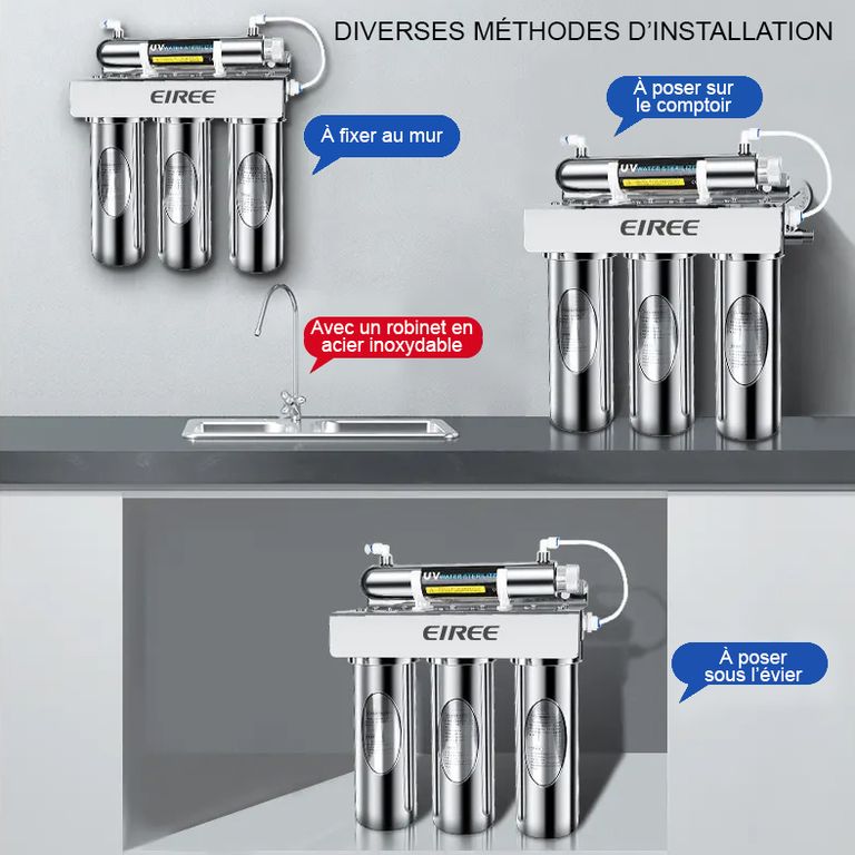 FU-H401-UV Filtration de l'eau du robinet - Modèle à mettre sous l'évier - France UV-C
