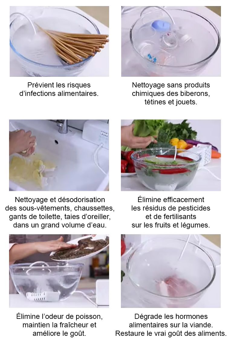 Avantages de ce générateur d'eau ozonée pour gros volume, il peut être utilisé dans tout type de contenant, même dans un grand évier en acier inoxydable - Idéal pour laver les aliments dans les cuisines de restaurants 0.5 à 2.6mg/L (PPM) - France UVC
