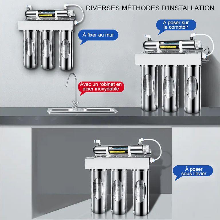 FU-H401-UV Filtration de l'eau du robinet - Modèle à mettre sous l'évier - France UV-C